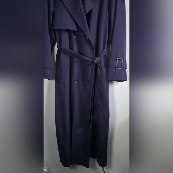 HOLLY’S Saxonia 100% Virgin Wool Long Trench Coat Purple Belted Vintage England - Picture 5 of 14